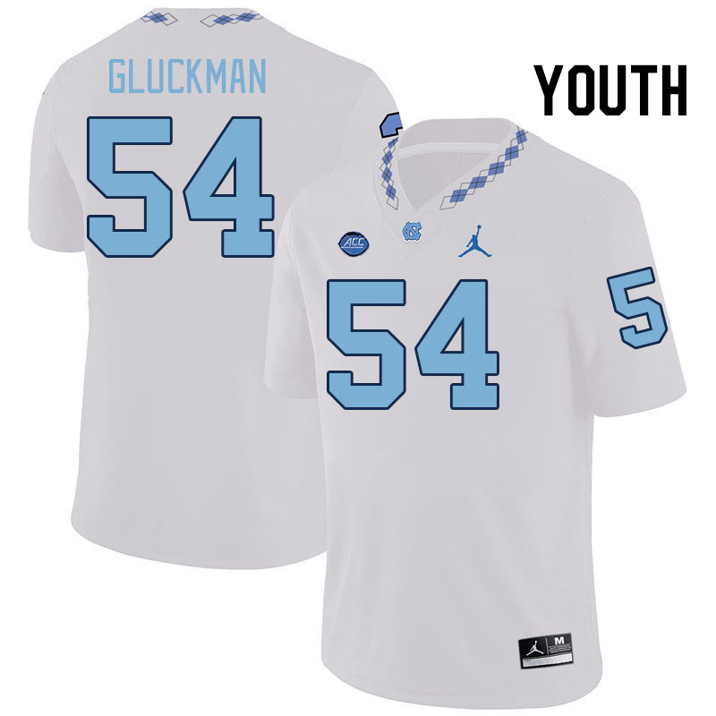 Youth #54 Zach Gluckman North Carolina Tar Heels College Football Jerseys Stitched-White